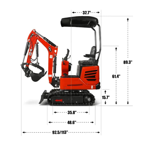 Mini Compact Excavator HONDA GX390 Engine, 65.7″ Max. Digging Depth, 1Ton, 2280 LBS Operating Weight, MEC10