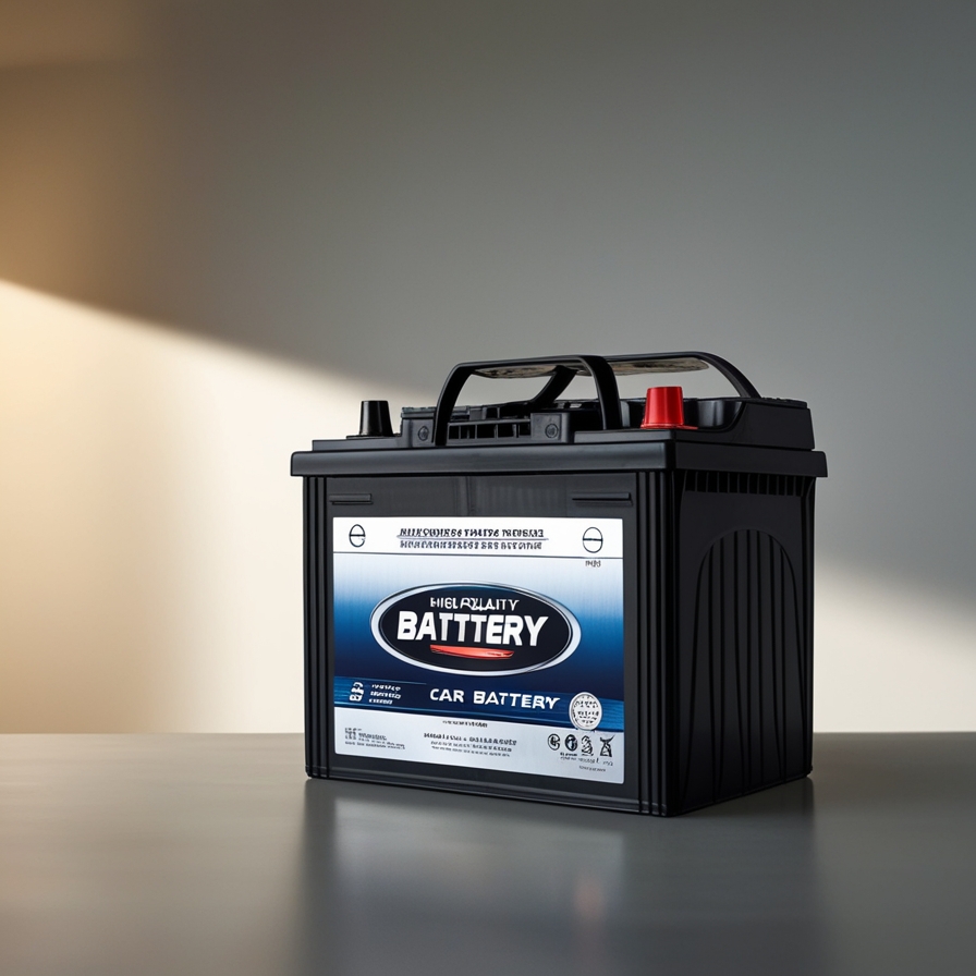 High-quality car battery displayed with visible brand label, highlighting features and build quality for extended battery life